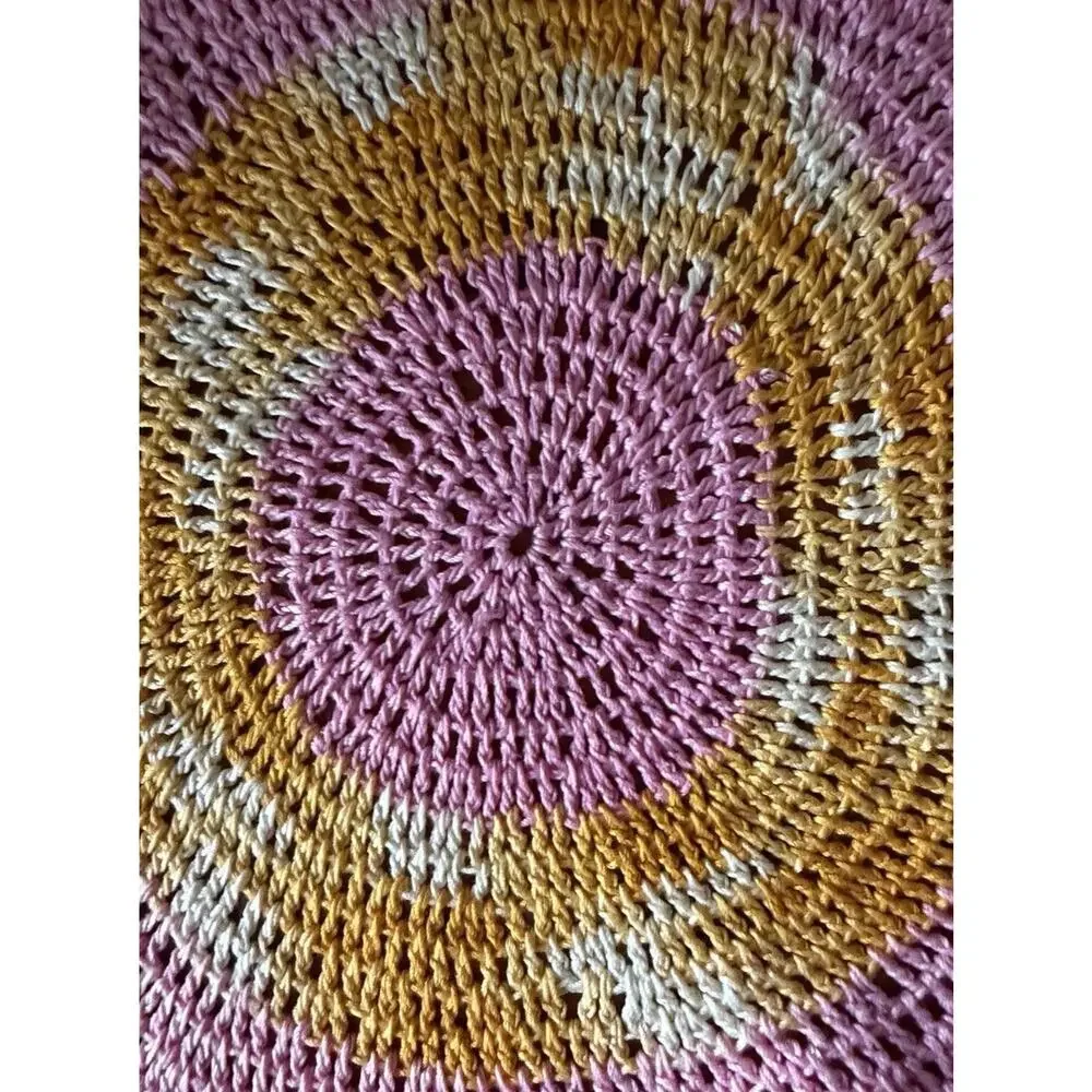 Vintage Crochet Doily Set Pink Yellow White Granny Square Mandala Table Mats